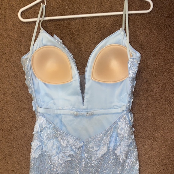 Sherri Hill Blue Lace/Floral Prom Dress - Picture 4 of 5